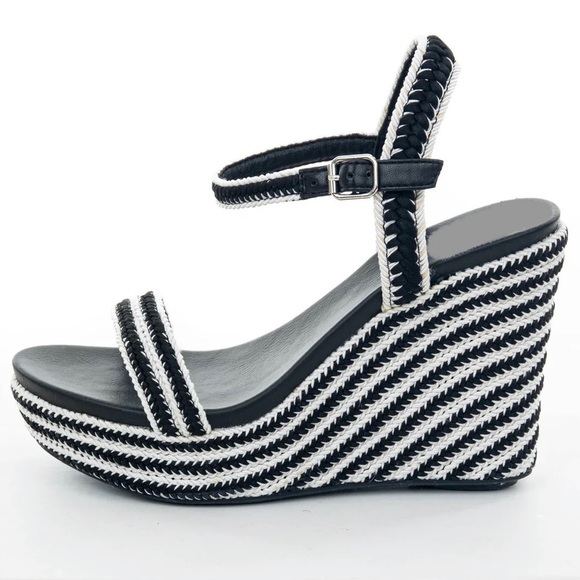 BP Black And Off White Open Toe Espadrille Wedges - Picture 3 of 12